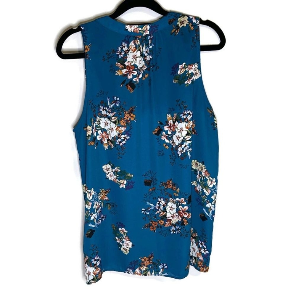 Alice Blue Women Teal Floral Sleeveless Split Neck Blouse Top T96602 Large - Picture 4 of 8